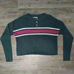 American Eagle Cropped Henley Pullover